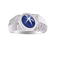 Rylos Men's 14K White Gold Ring with Oval Cabochon Stone & Diamonds, Sizes 8-13 - Elevate Your Style!