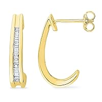 The Diamond Deal 10kt Yellow Gold Womens Baguette Diamond Half J Hoop Earrings 1/6 Cttw
