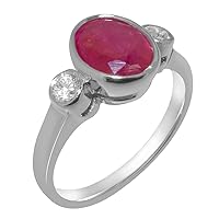 Solid 925 Sterling Silver Natural Ruby & Cubic Zirconia Womens Trilogy Ring - Sizes 4 to 12 Available