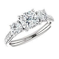 Cushion Cut Moissanite Engagement Ring Set, 3.0ct Colorless Stone, Anniversary Rings