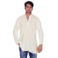 Men's Indian Tunic Button Down Shirts Shirt Kurta Solid Cream Color 100% Cotton Plus Size