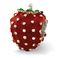 925 Sterling Silver Red Enamel Reflections Kids Enameled Strawberry Bead Charm Pendant Necklace Measures 9.09x7.27mm Wide Jewelry Gifts for Women