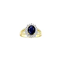 Rylos Yellow Gold Plated Silver Ring with Princess Diana Inspired 9X7MM Gemstone and a Halo of Diamonds - Birthstone Jewelry for Women in Sizes 5-11