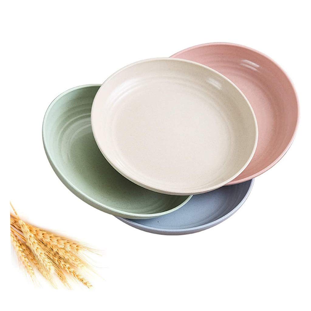 Plates Set of 4 Pack Unbreakable Lightweight Wheat Straw Plates, Reusable Plate Set for Kids Children Adult, Dinner Plates Dishwasher & Microwave S...