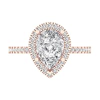 Clara Pucci 2.42ct Pear Cut Solitaire with Accent Halo Stunning White lab created Sapphire Diamond Modern Ring 14k Rose Gold
