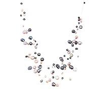 LUREME Multicolor Irregular Freshwater Pearl Cream and Black Multilayer Strand Illusion Necklace for Women (01000555-PARENT)