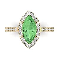 Clara Pucci 2.48 ct Marquise Cut Solitaire W/Accent Halo Green Simulated Diamond Anniversary Promise Engagement ring 18K Yellow Gold