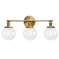 Clear Glass Globe Wall Light Sconce, Vintage Industrial Antique 3-Light Wall Lantern, Copper/Brushed/Antique/Black Decorative Wall Lamp, Modern Wall Lighting Fixture Stylish (Color : Gold)