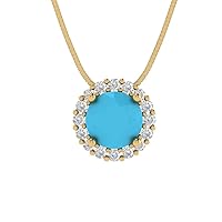 Clara Pucci 1.4 ct Round Cut Pave Halo Genuine Simulated Turquoise Solitaire Pendant Necklace With 18