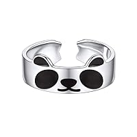 Silvora Sterling Silver Lovely Panda Open Ring, S925 Rings Jewelyr for Women Girls Children Gifts Animals Ring (Gift Packaging)