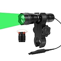 WindFire Hunting Light Green Flashlight WF-501M 350yds Spotlight Floodlight Zoomable Predator Light with Dimmer Switch Night Hunting Light Kit with Remote Switch, Scope Mount, Rechargeable Batteries