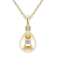 Pretty Jewels Tear Drop Shape Pendant Necklace W/ 18'' Chain in 925 Sterling Silver 0.05 Ct Natural Diamond (I1-I2/G-H)