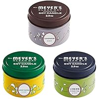 Mrs. Meyer's Clean Day's Scented Soy Tin Candle Multipack with Essential Oils, Lavender, Honeysuckle, and Lemon Verbena Scent, 3 Count
