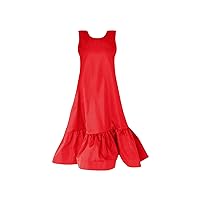 Women's Summer Dresses Ladies Dress Fold Dresses Loose Waist Mid Long Dress Casual Cute Dress(Red,Medium)