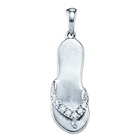 The Diamond Deal Sterling Silver Womens Round Diamond Sandal Flip-flop Nautical Pendant .03 Cttw