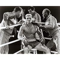 Dolph Lundgren as Ivan Drago sits in boxing ring corner 1985 Rocky IV 8x10 photo