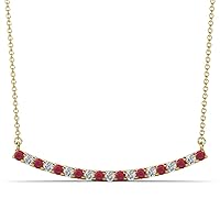 Round Ruby Diamond 1/2 ctw Womens Curved Bar Pendant Necklace 16 Inches 14K Gold Chain