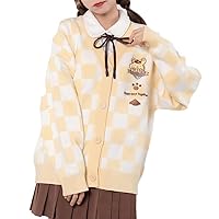 Kawaii Sweater Anime Plaid Cardigan Sweaters Cardigan for Women Cosplay Costume V Neck Long Sleeve