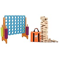 ECR4Kids Jumbo 4-To-Score, Giant Game, Vibrant & Jenga Official Giant JS6 - Includes Heavy-Duty Carry Bag, Premium Hardwood Blocks, Splinter Resistant, Precision-Crafted Known Brand Game