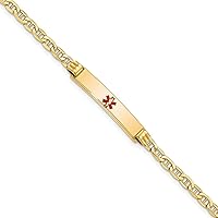 Saris and Things 14K Yellow Gold Medical Polished Red Enamel ID with Semi-Solid Anchor Bracelet