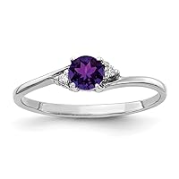 14k White Gold Polished Prong set 4mm Amethyst and Diamond Ring Size 6.00 Jewelry for Women