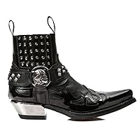 New Rock Newrock M.7950-S1 Black Ankle Boots Western Goth Strap Skull Stud Metal