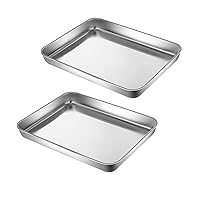 Small Cookie Baking Sheet Pans Stainless Steel 304 Little Serving Tray 10.4 x8.1 x1.1Inch (Diagonal 12.3) Reheat Food Small Items for 2 Person 2 Pack