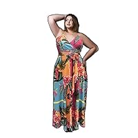 Summer ; Women ; Plus Size Floral Print Hottie Wears Full Length Dress with Neck Design