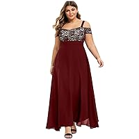 Plus Size Formal Dress for Women, Sexy Off Shoulder Print Patchwork Party Evening Dress Short Sleeve Flowy Maxi Dress