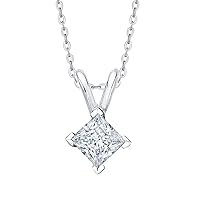 KATARINA Certified 1.51 ct. E - SI2 Princess Cut Diamond Solitaire Pendant Necklace in 14K Gold