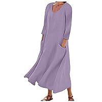 Women's Casual Plain Simple Long Sleeve T-Shirt Loose Dress 2023 Fall Fashion Pocketed Baggy Long Lounge Maxi Dress