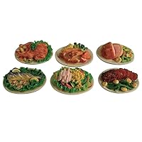 Melody Dollhouse 6 Plates of Food Beef Fish Pork etc Miniature Dining Room Accessory