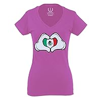 Cartoon Glove Heart Love Hecho en Mexico Mexican Flag escucudo Mexicano for Women V Neck Fitted T Shirt