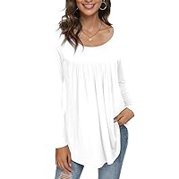 CATHY Women's Casual Long Sleeve Ruffle Tunic Tops Loose T Shirt Blouse for Leggings, XXL, Long White