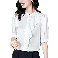 Real Silk Women's Vintage Shirt Shirts Blouses Women Ruffles Loose Tops Woman Solid Blouse Summer
