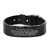 Bible Verse Big Brother Gift, Proverbs 3:5-6, Trust in the Lord with all your heart. Christian Black Shark Mesh Bracelet for Big Brother. Christmas Encouragement Gift