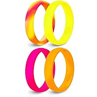 Knot Theory Silicone Rings for Women Rainbow Neon Pink Yellow Orange – Bright Camo Rubber Wedding Band – Gym Workout Yoga Pilates Ring for Her