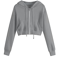 Women's Basic Long Sleeve Drawstring Full Zip Hooded Jacket Crop Sweatshirt 2023 Fall Casual Workout Hoodies Tops