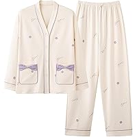 Big Girl Teens Pajamas Sleepwear Spring Fall Long Sleeve Button Down Casual Print Soft Loungewear Pjs Lounge Set