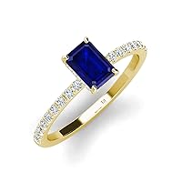 Emerald Cut Blue Sapphire Round Diamond 1 1/4 ctw Womens Hidden Halo Engagement Ring 14K Gold
