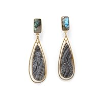 14k Gld Plated 925 Sterling Silver Labradorite and Desert Druzy Earrings Post Back Have a Total Hanging Jewelry for Women