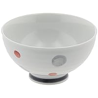 Saikai Pottery Arita Ware 74067 Rice Bowl, Medium, Gray Polka Dot, Red, Made in Japan