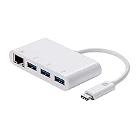 Monoprice USB-C 3-Port USB 3.0 Hub and Gigabit Ethernet Adapter - Plug-n-Play, Supports Up To 5Gbps Data Rate, Compatible with MacOS, Windows, Chrome OS, White - Select Series