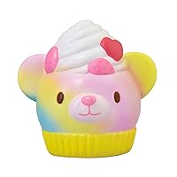 Magic Bear Bakery Slow Rising Cute Squishy Toy (Shiny Rainbow, Yellow, Strawberry Scented, 3.9 Inch) [Kawaii Squishies for Party Favors, Stress Balls, Birthday Gifts for Kids, Girls, Boys]