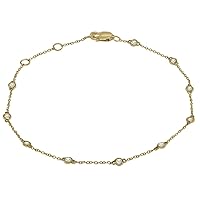 SZUL Bezel Set Genuine Diamond Station Bracelet in 14K White, Yellow, or Rose Gold (1/4 Carat TW - 1 Carat TW)