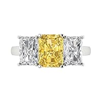 Clara Pucci 3.94ct Emerald Cut 3 Stone Solitaire Yellow Simulated Diamond Designer Wedding Anniversary Bridal Ring 14k White Gold
