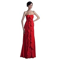 Red Sweetheart Chiffon Bridesmaid Dresses With Front Cascading Ruffle