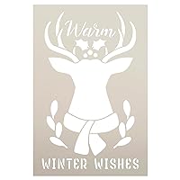 Warm Winter Wishes Stencil with Deer Head & Antlers by StudioR12 - Select Size - USA Made - DIY Farmhouse Christmas Home Decor - Craft & Paint Holiday Wood Signs - STCL7136 (18 x 12 inch)
