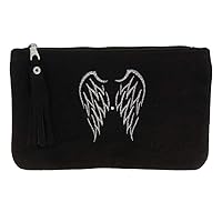 LES POULETTES - Clutch Bag Brown Suede Embroidered Two Angel Wings