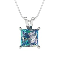 Clara Pucci 2.50 ct Princess Cut Designer Blue Moissanite Ideal Solitaire Pendant Necklace With 16